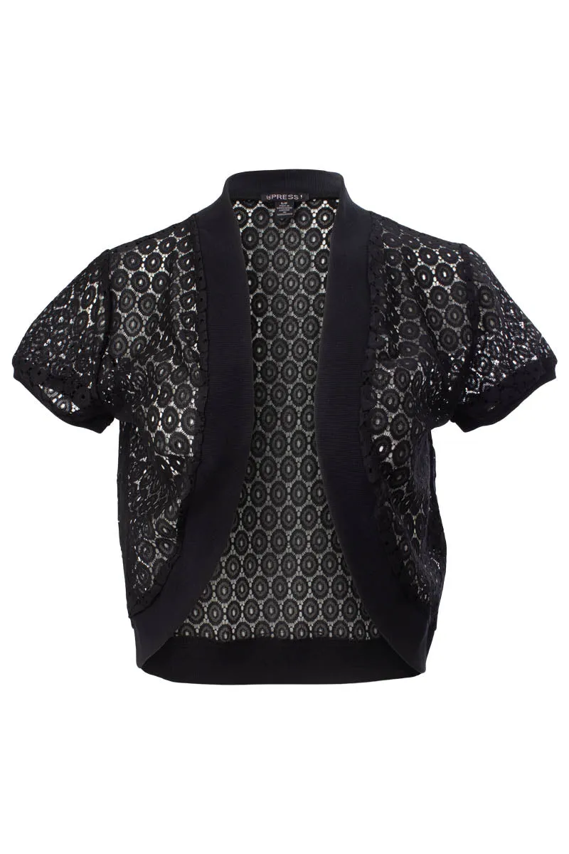 Impress Open Lace Shrug Cardigan - Black sold by Fairweather