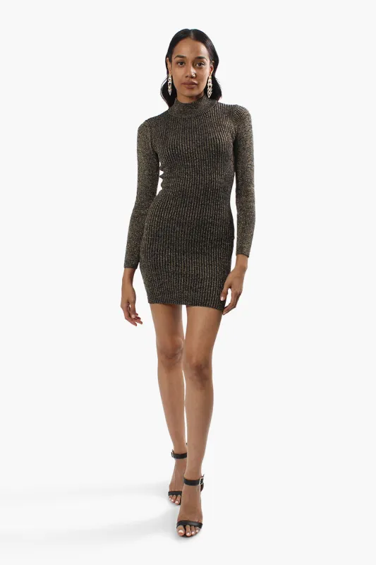 Limite Ribbed Mock Neck Sweater Dress - Gold sold by Fairweather