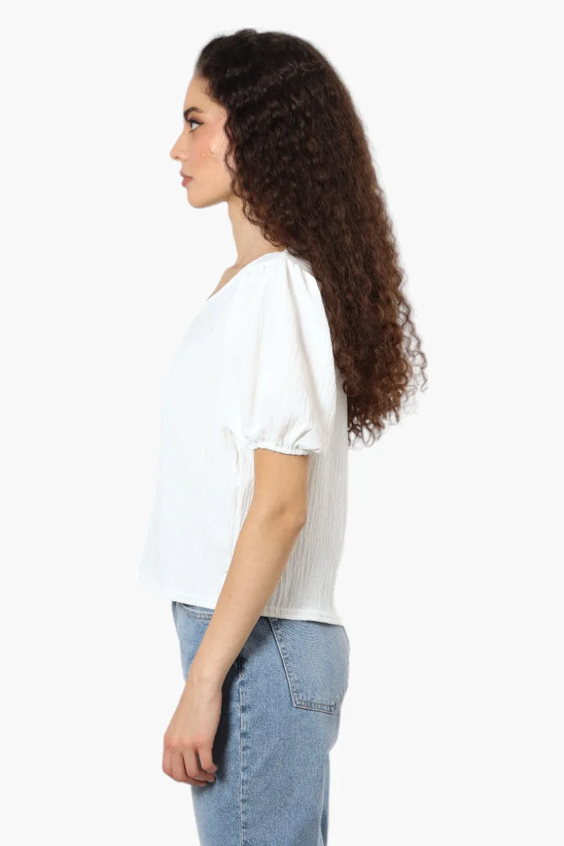 Magazine V-Neck Bell Sleeve Blouse - White sold by Fairweather product image thumbnail 3