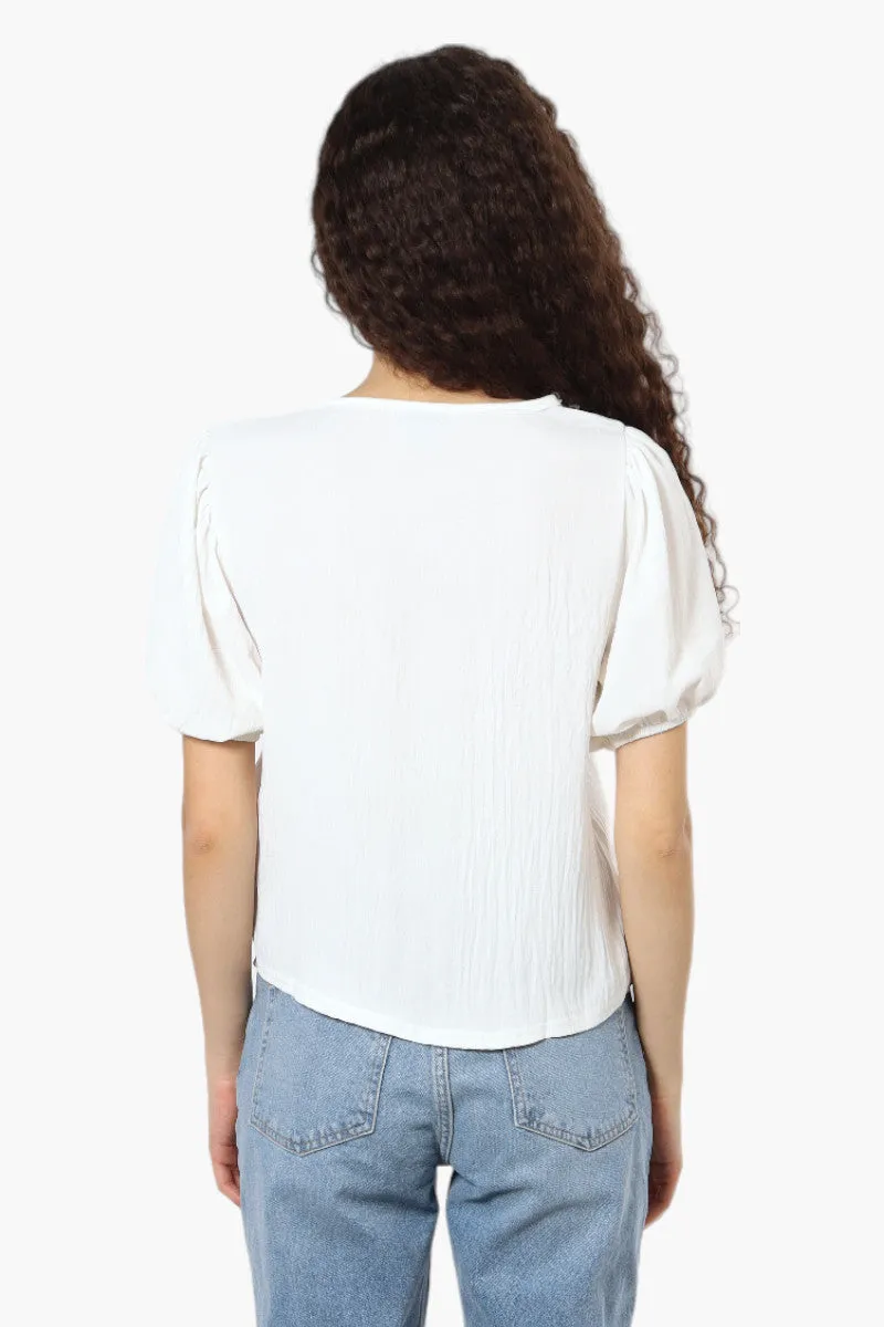 Magazine V-Neck Bell Sleeve Blouse - White sold by Fairweather product image thumbnail 4