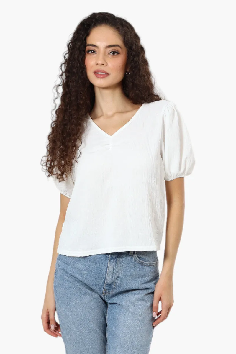 Magazine V-Neck Bell Sleeve Blouse - White sold by Fairweather