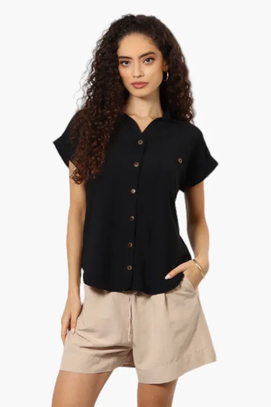 Urbanology Button Up Cap Sleeve Blouse - Black sold by Fairweather