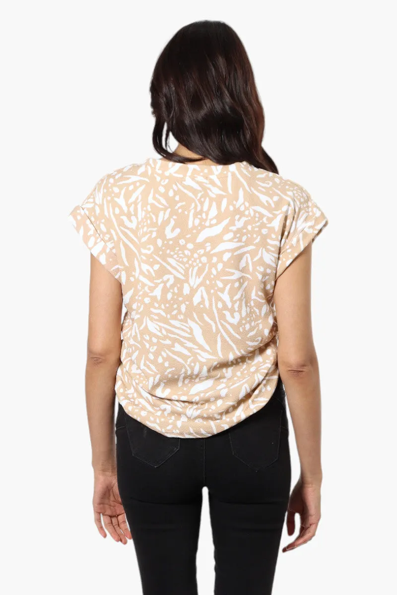 Impress Patterned Side Ruched Blouse - Beige sold by Fairweather product image thumbnail 4