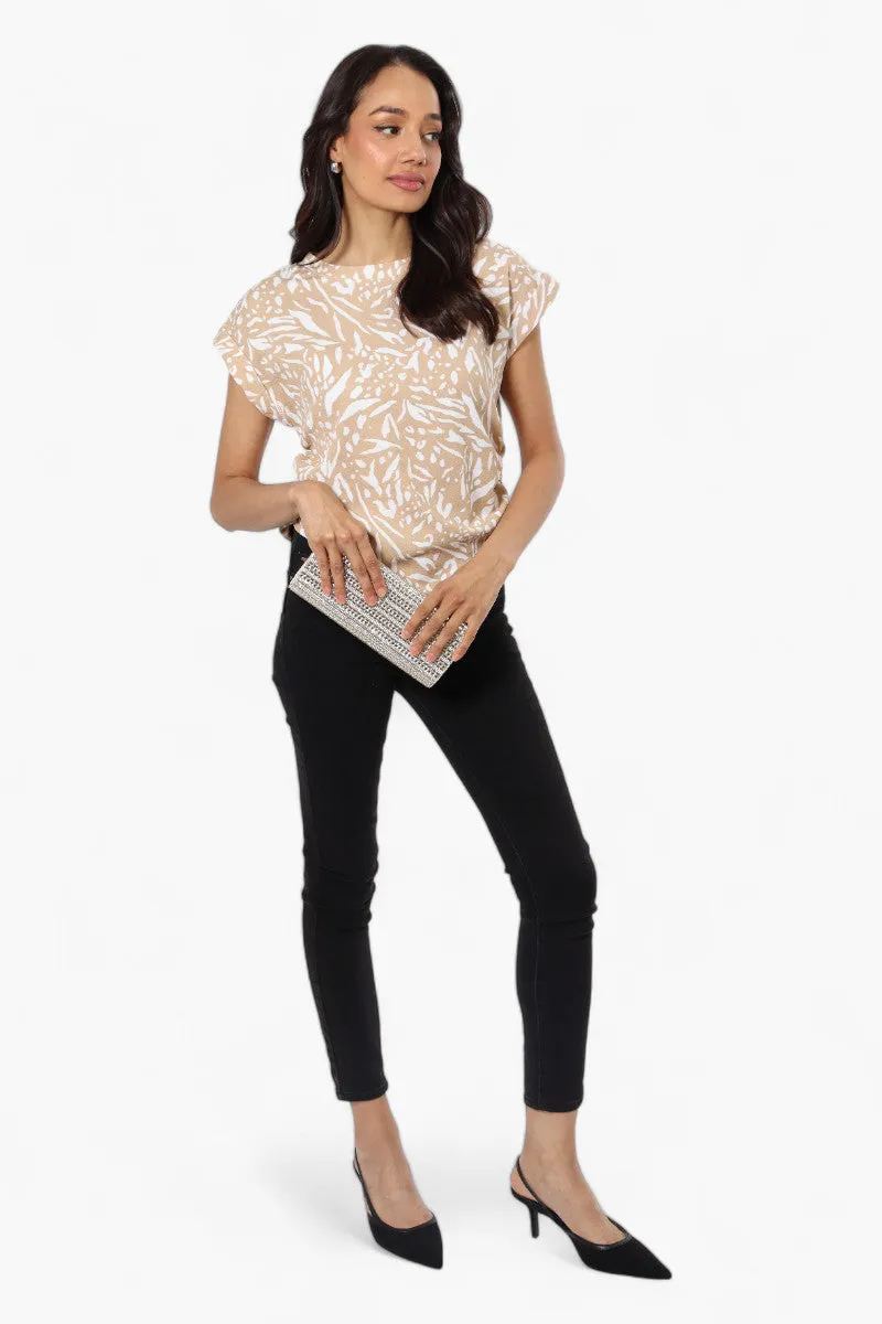 Impress Patterned Side Ruched Blouse - Beige sold by Fairweather product image thumbnail 2