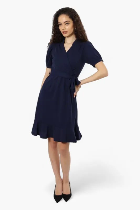 Limite Belted Crossover Day Dress - Navy sold by Fairweather