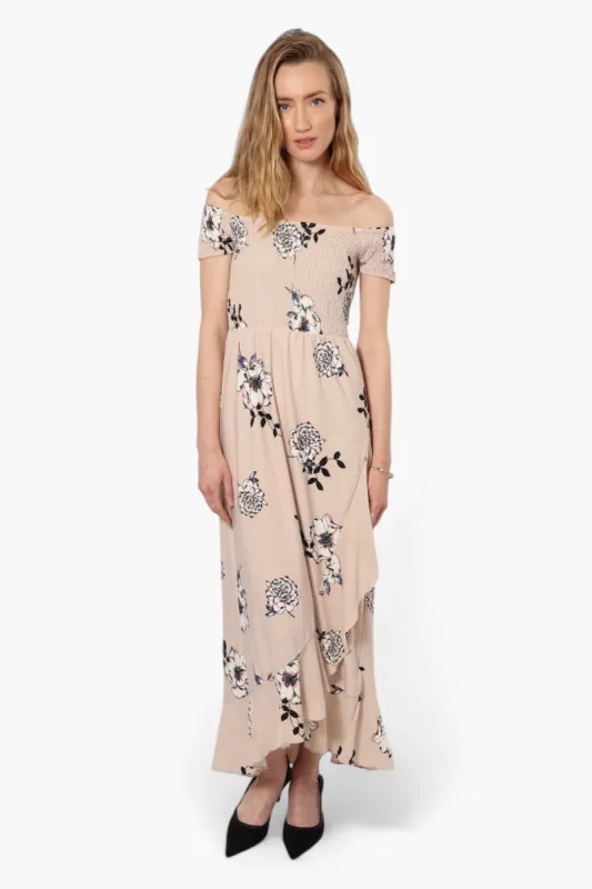 Beechers Brook Floral Smocked Top Maxi Dress - Beige sold by Fairweather