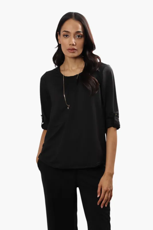 Beechers Brook Solid Roll Up Sleeve Blouse - Black sold by Fairweather