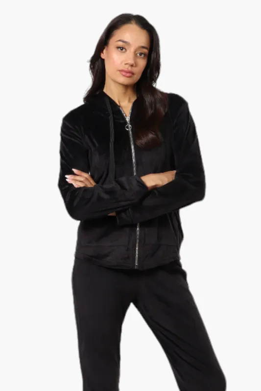 Mikk Hooded Velour Plush Pajama Top - Black sold by Fairweather