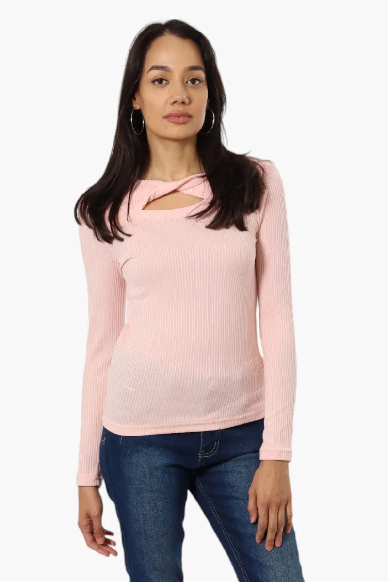 Magazine Ribbed Front Twist Long Sleeve Top - Pink sold by Fairweather