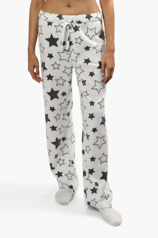 Cuddly Canuckies Plush Star Print Pajama Pants - White sold by Fairweather