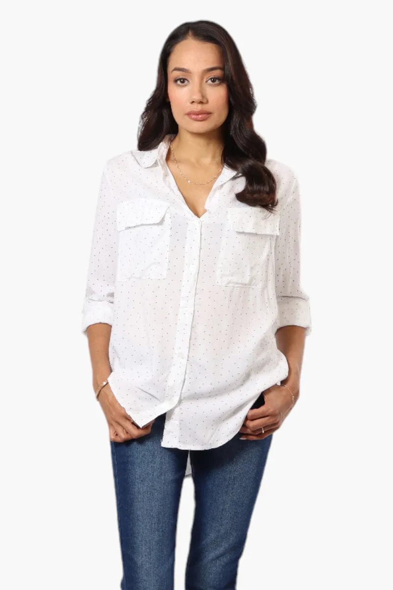 Beechers Brook Dotted Roll Up Sleeve Blouse - White sold by Fairweather