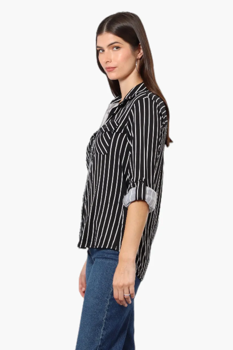 Urbanology Striped Roll Up Sleeve Button Up Shirt - Black sold by Fairweather product image thumbnail 3