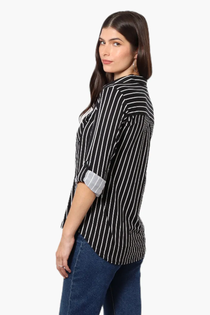 Urbanology Striped Roll Up Sleeve Button Up Shirt - Black sold by Fairweather product image thumbnail 4