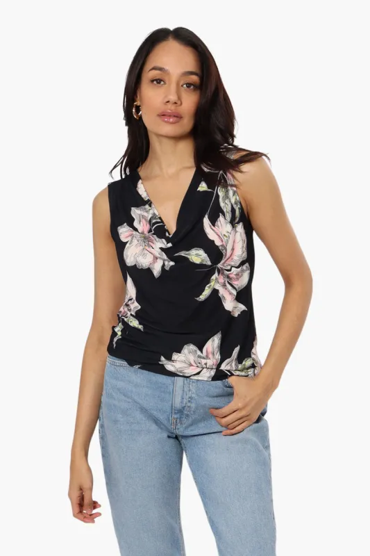 Impress Floral Cowl Neck Tank Top - Black sold by Fairweather