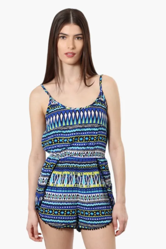 rue21 Patterned Ribbed Waist Romper - Blue sold by Fairweather