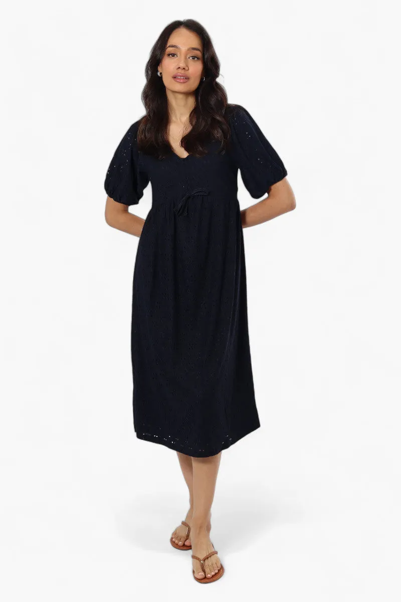 Urbanology Front Tie Puff Sleeve Maxi Dress - Navy sold by Fairweather