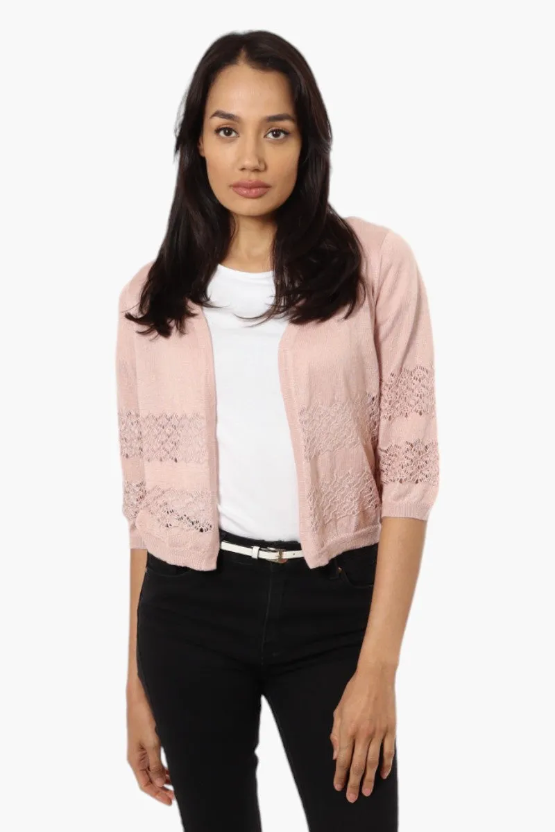 Impress 3/4 Sleeve Crochet Shrug Cardigan - Pink sold by Fairweather