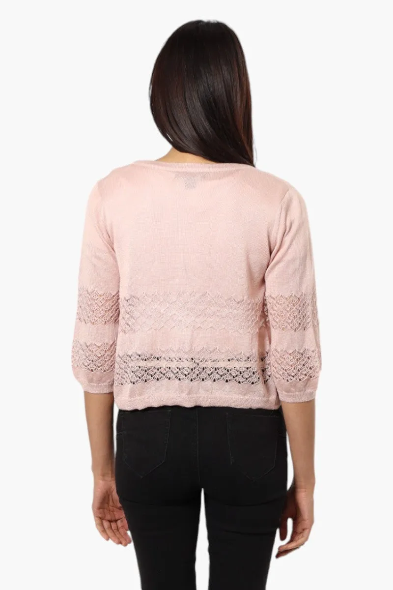 Impress 3/4 Sleeve Crochet Shrug Cardigan - Pink sold by Fairweather product image thumbnail 4