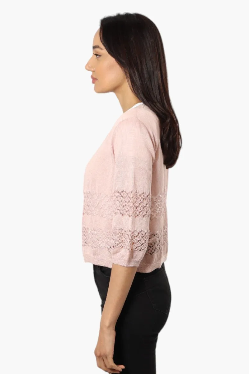Impress 3/4 Sleeve Crochet Shrug Cardigan - Pink sold by Fairweather product image thumbnail 3