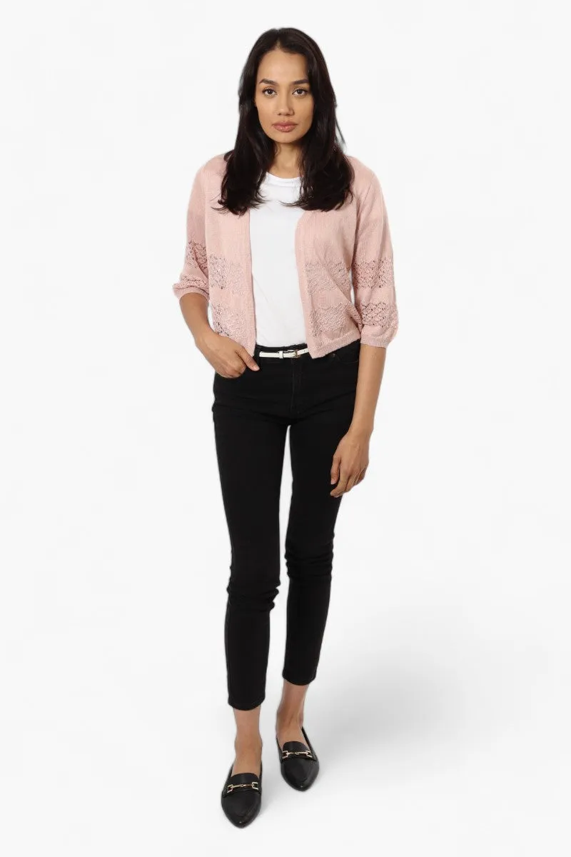 Impress 3/4 Sleeve Crochet Shrug Cardigan - Pink sold by Fairweather product image thumbnail 2