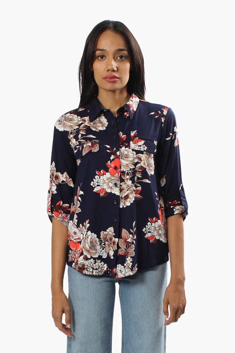 Majora Floral Roll Up Sleeve Shirt - Navy sold by Fairweather