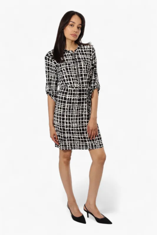 Beechers Brook Patterned Roll Up Sleeve Day Dress - Black sold by Fairweather