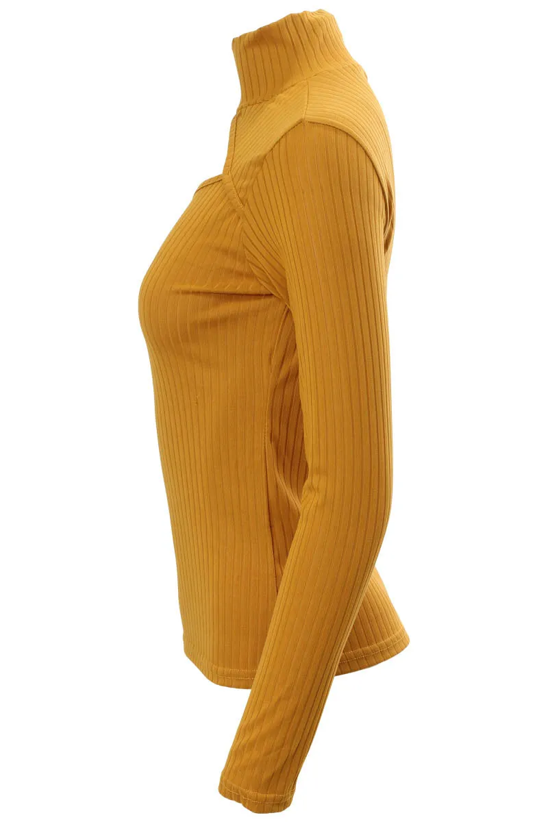 Majora Ribbed Cut Out Front Long Sleeve Top - Yellow sold by Fairweather product image thumbnail 2