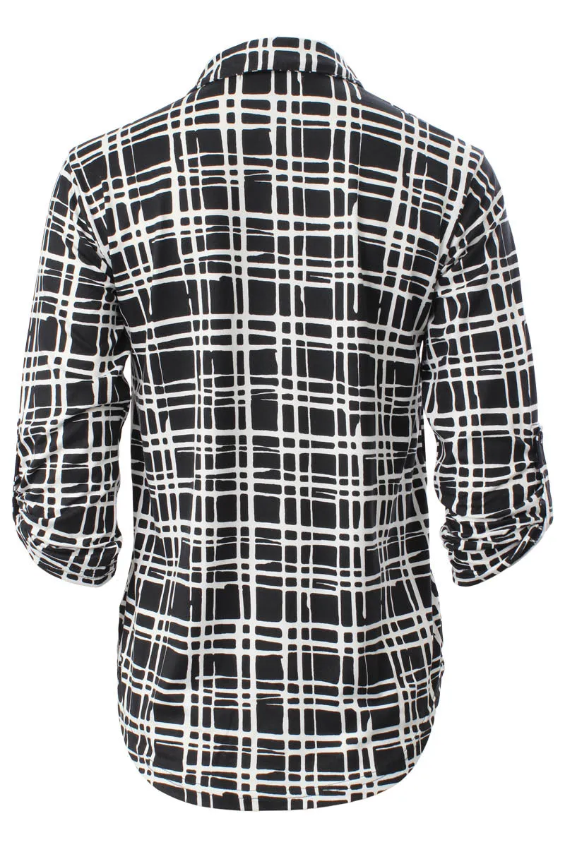 Majora Patterned Roll Up Sleeve Shirt - Black sold by Fairweather product image thumbnail 3