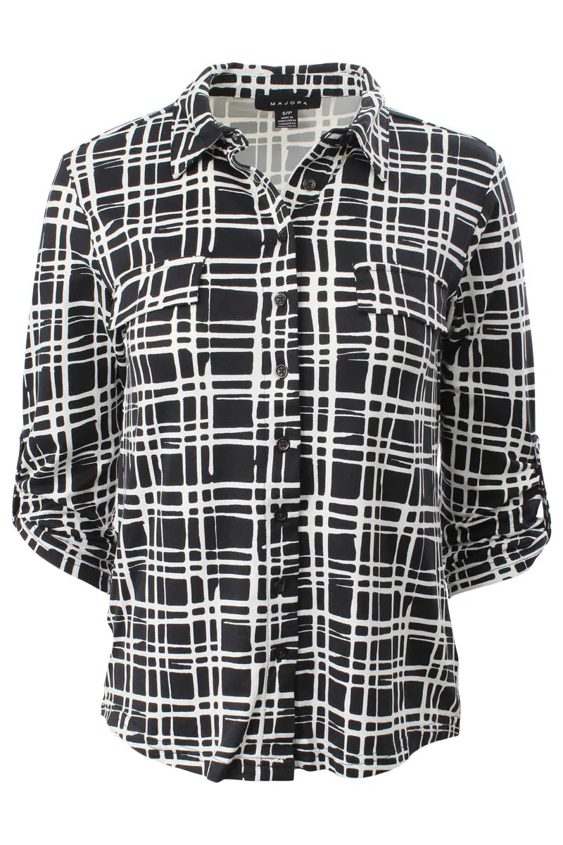 Majora Patterned Roll Up Sleeve Shirt - Black sold by Fairweather