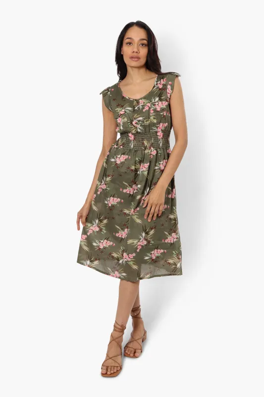 Impress Floral Flap Pocket Day Dress - Olive sold by Fairweather