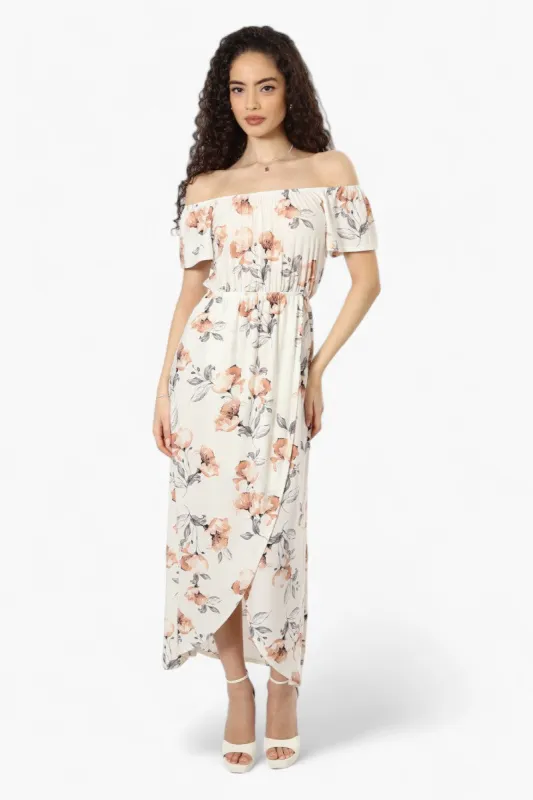 Beechers Brook Floral Off Shoulder Flounce Maxi Dress - Cream sold by Fairweather