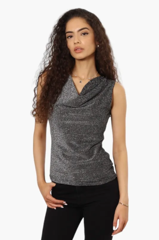 Limite Lurex Cowl Neck Tank Top - Black sold by Fairweather