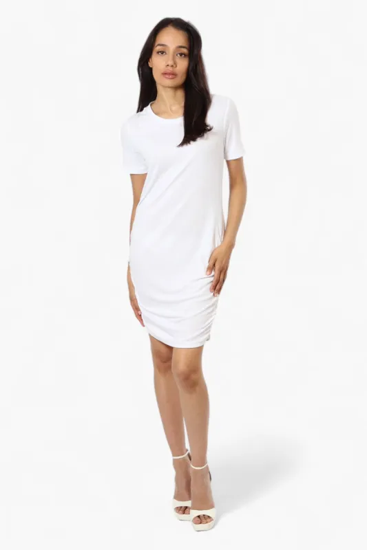 Impress Side Ruched Short Sleeve Day Dress - White sold by Fairweather