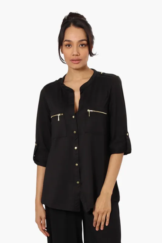 Beechers Brook Zip Pocket Roll Up Sleeve Shirt - Black sold by Fairweather