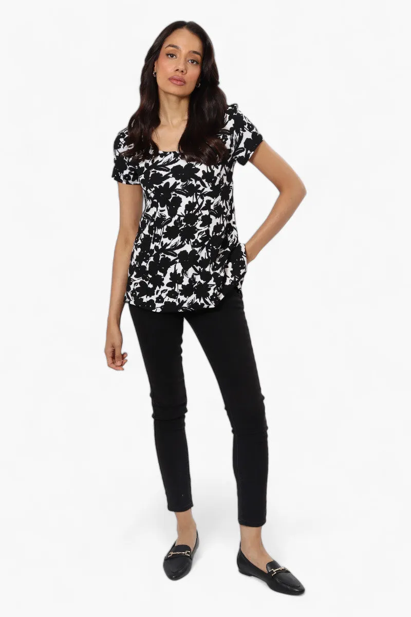 Impress Floral High Low Cap Sleeve Blouse - Black sold by Fairweather product image thumbnail 2