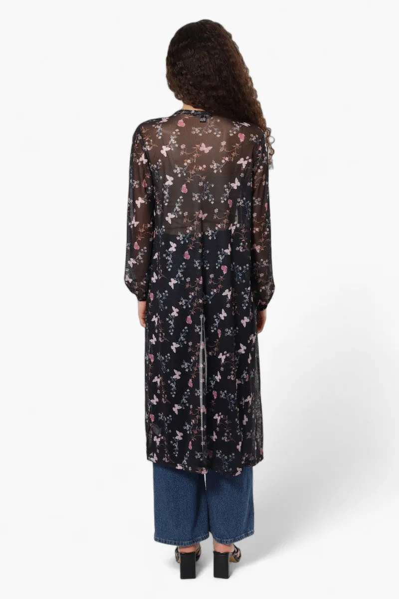 Limite Butteryfly Pattern Sheer Duster Cardigan - Black sold by Fairweather product image thumbnail 4