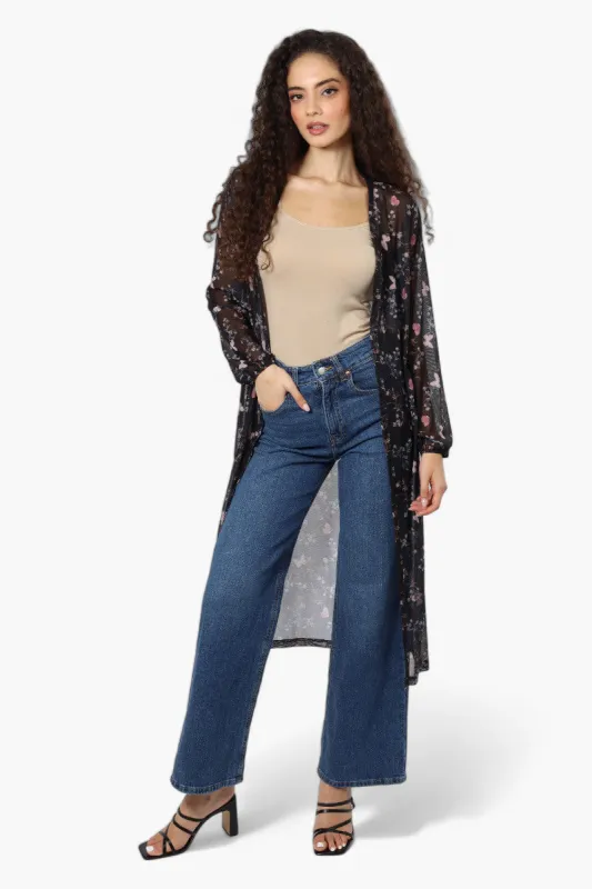 Limite Butteryfly Pattern Sheer Duster Cardigan - Black sold by Fairweather