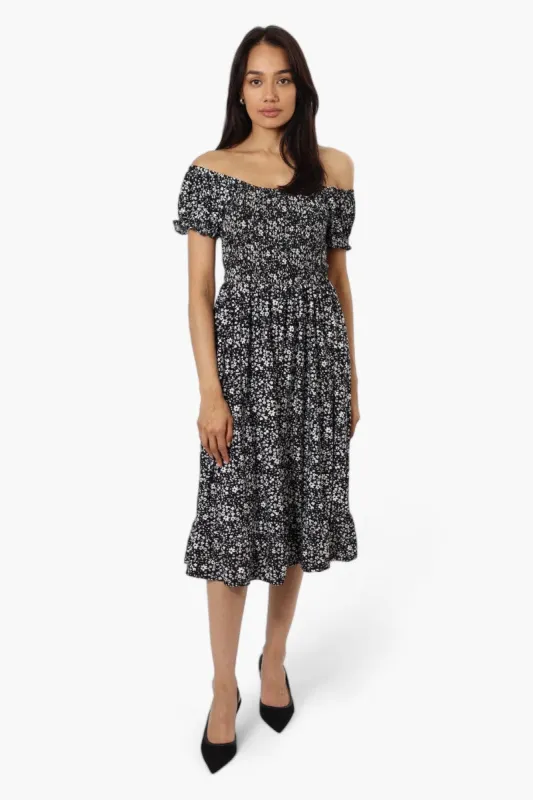 International INC Company Floral Smocked Flounce Maxi Dress - Black sold by Fairweather