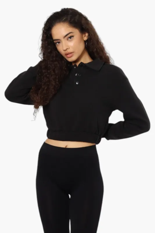 Miss Selfie Collared Cropped Sweatshirt - Black sold by Fairweather