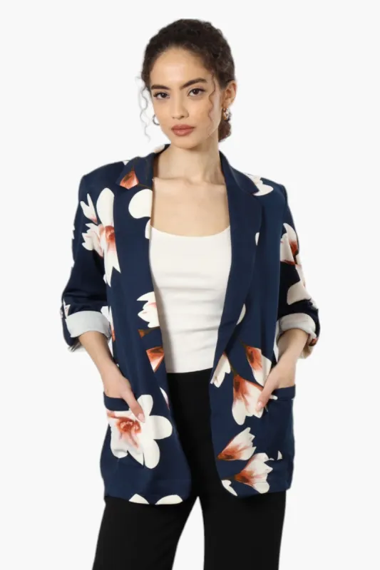 Limite Floral Roll Up Sleeve Open Blazer - Navy made by Fairweather