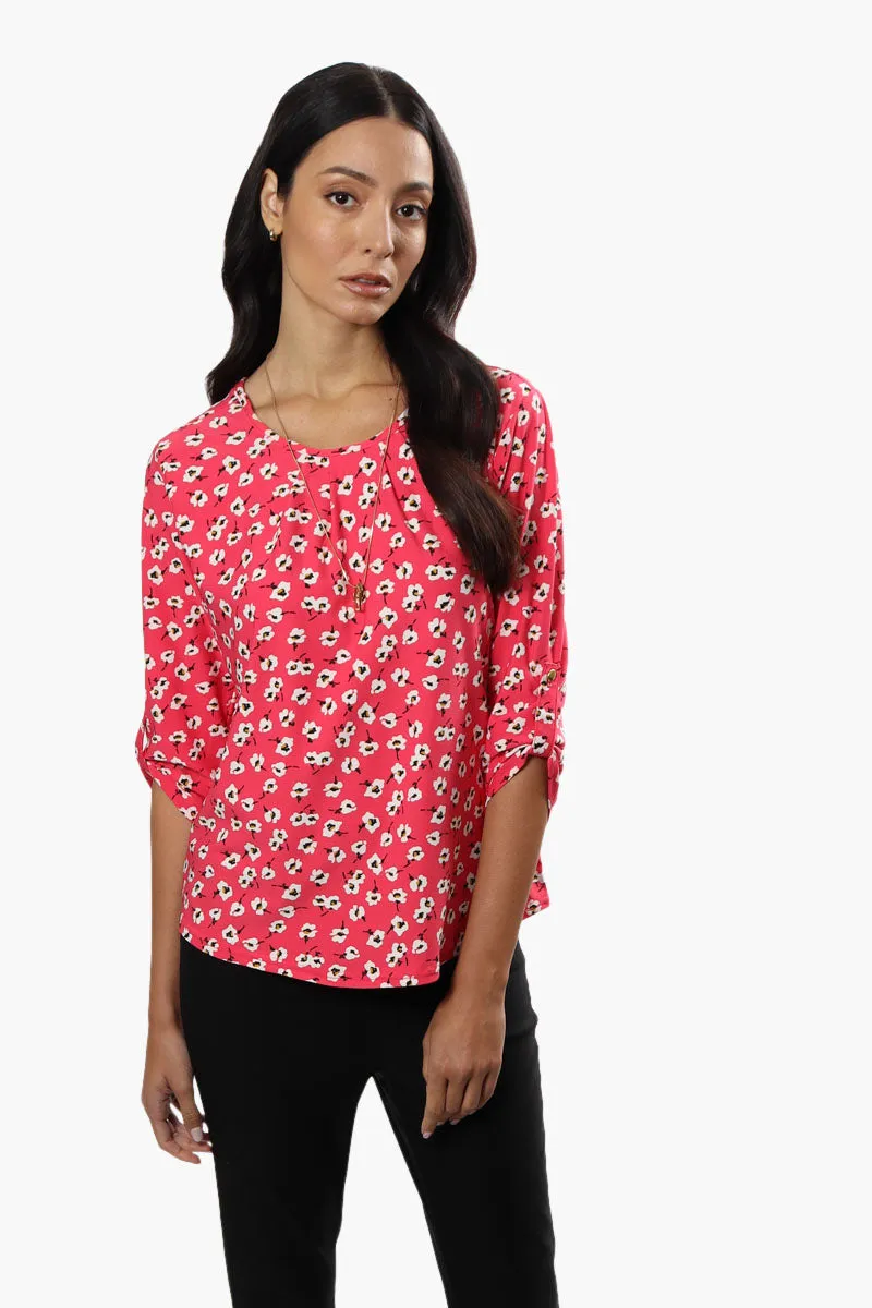 International INC Company Floral Roll Up Sleeve Blouse - Pink sold by Fairweather
