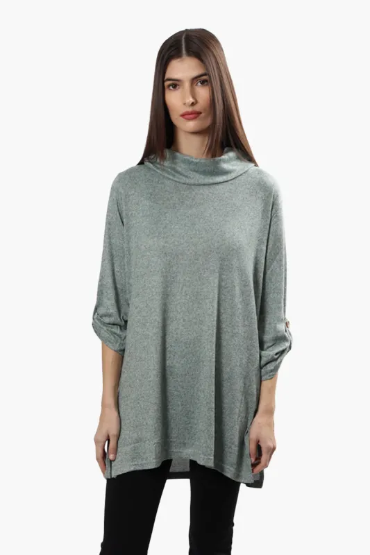 Runaway Bay Cowl Neck Roll Up Long Sleeve Top - Teal sold by Fairweather