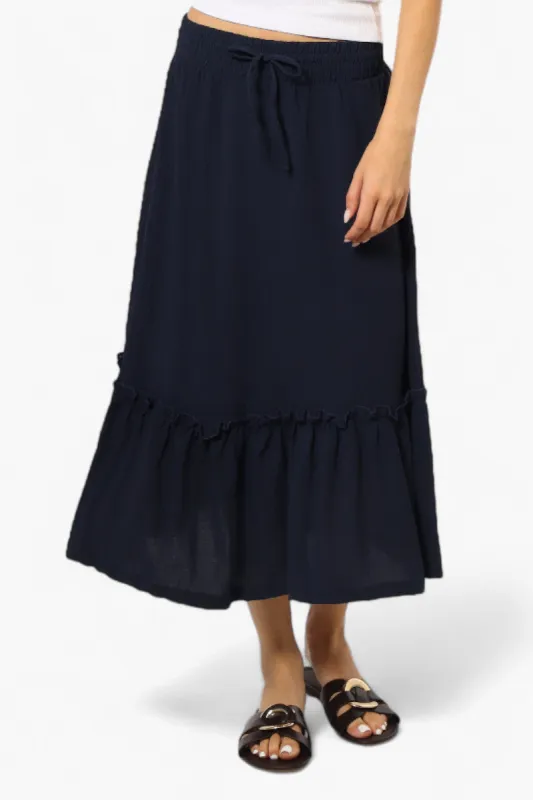 Urbanology Solid Tie Waist Tiered Skirt - Navy sold by Fairweather
