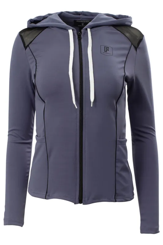 Fahrenheit Zip Front Mesh Shoulder Hoodie - Purple sold by Fairweather