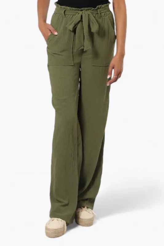 Urbanology Solid Belted Palazzo Pants - Green sold by Fairweather