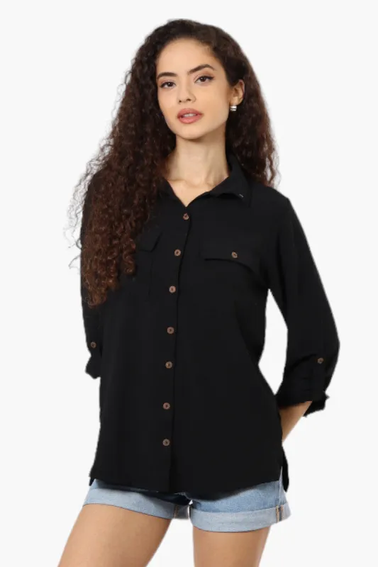 Urbanology Roll Up Sleeve Button Down Shirt - Black sold by Fairweather