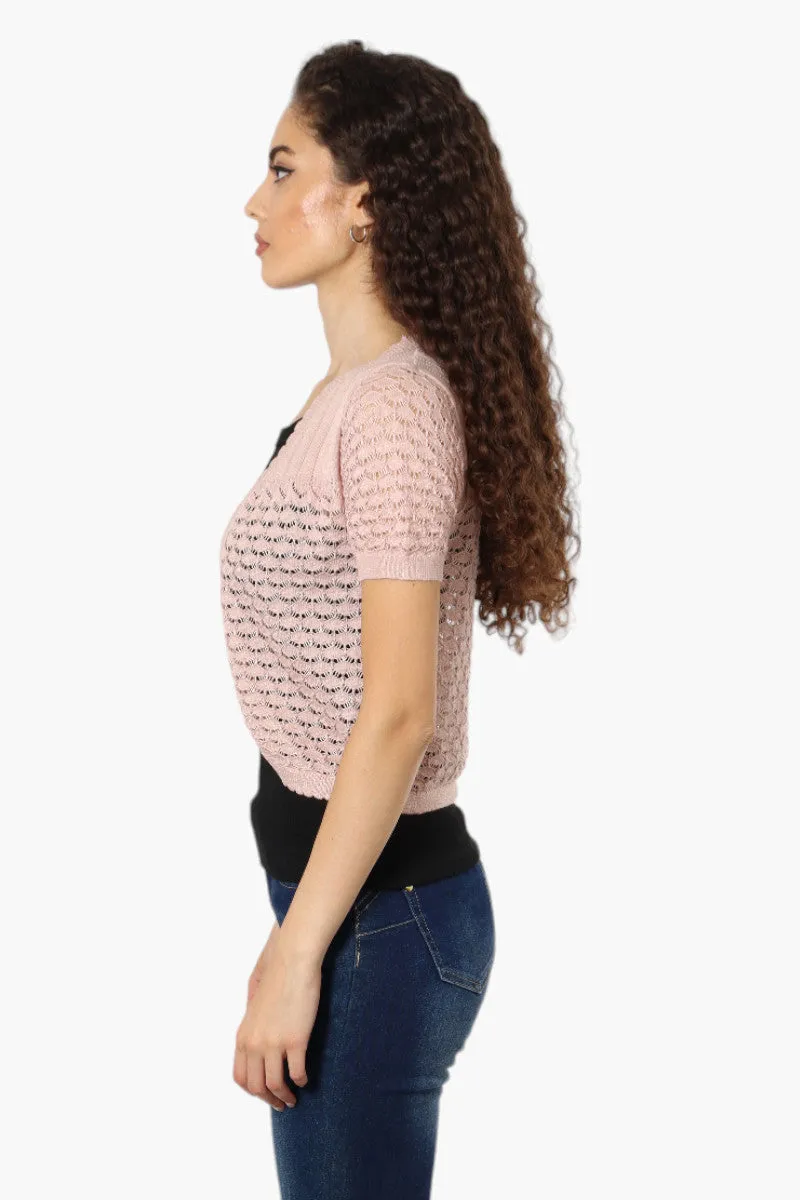 Impress Short Sleeve Crochet Shrug Cardigan - Pink sold by Fairweather product image thumbnail 3