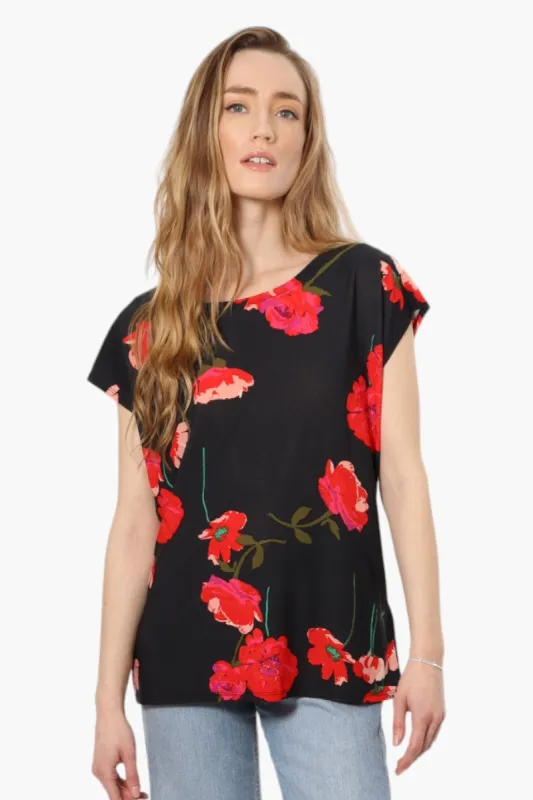 Impress Floral Cap Sleeve Shirt - Black sold by Fairweather