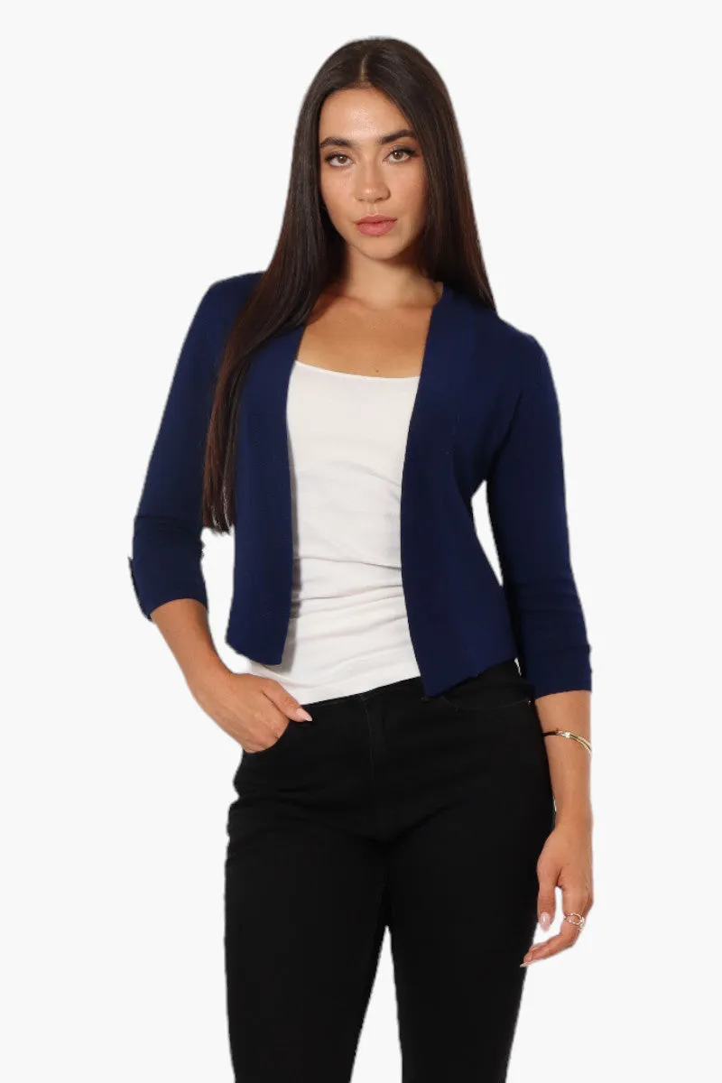 Impress Roll Up Sleeve Open Shrug Cardigan - Navy sold by Fairweather