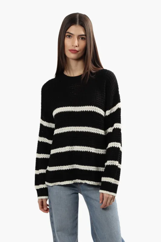 Striped Crewneck Pullover Sweater - Black sold by Fairweather